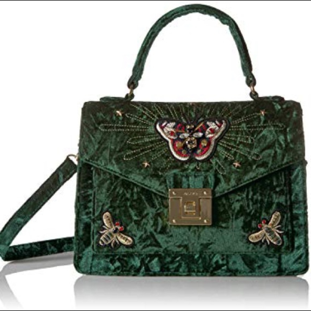 ALDO Emerald Green Velvet Butterfly and Bee Handba